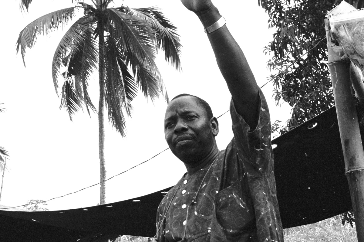 Activist Ken Saro-Wiwa was one of nine Ogoni men killed in 1995 for his peaceful efforts to protect the indigenous Ogoni in Nigeria. Activist Ken Saro-Wiwa was one of nine Ogoni men killed in 1995 for his peaceful efforts to protect the indigenous Ogoni in Nigeria.