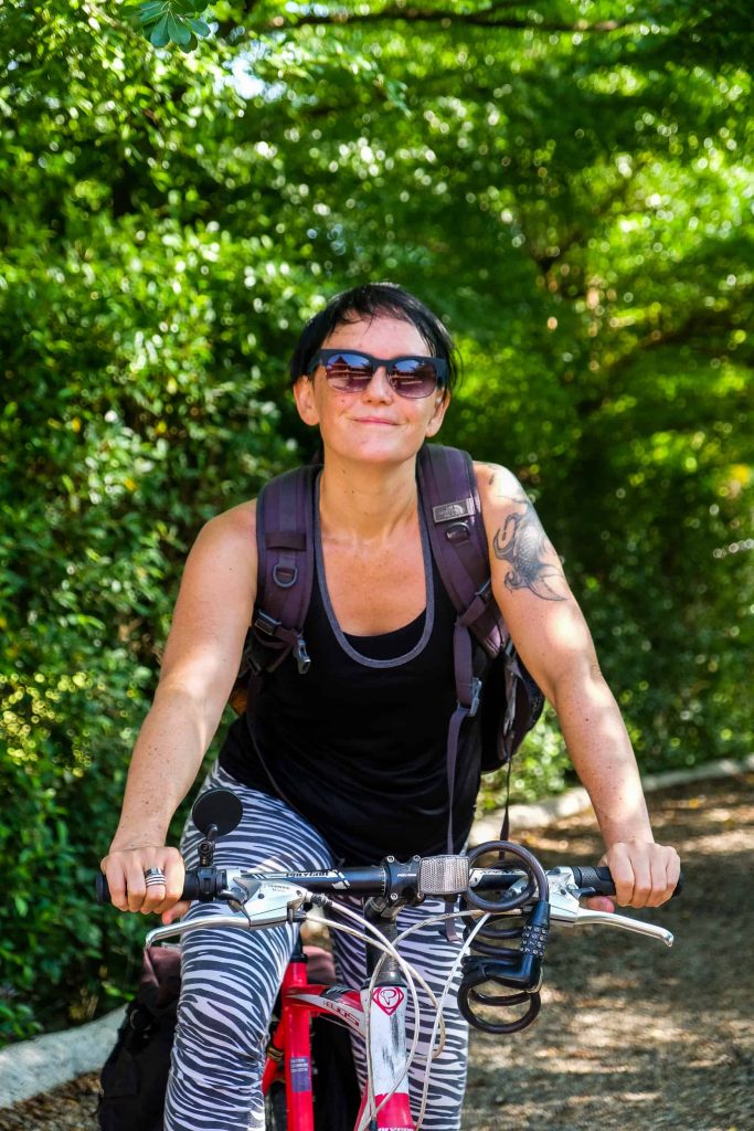Earth Rights Defenders Coordinator Tessa de Ryck bicycles to ERI's office in Chiang Mai, Thailand.