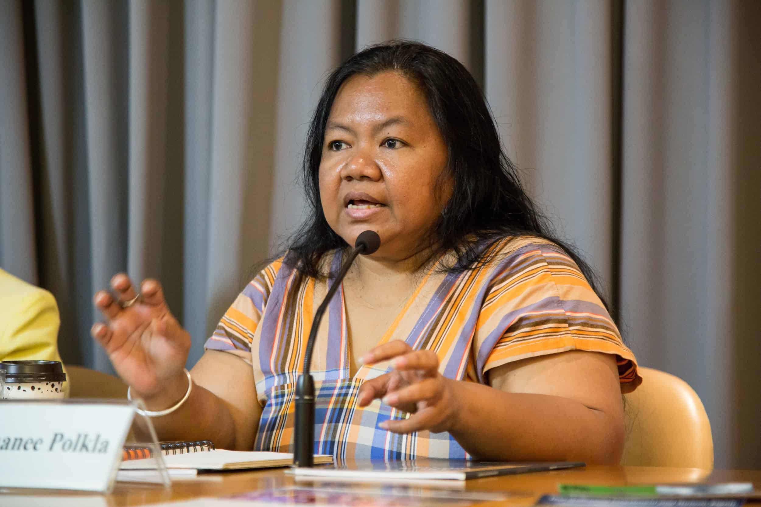 Sor Rattanamanee Polkla, Executive Coordinator of the Community Resource Centre Foundation, speaks about the need for binding legislation to regulate Thai corporations.