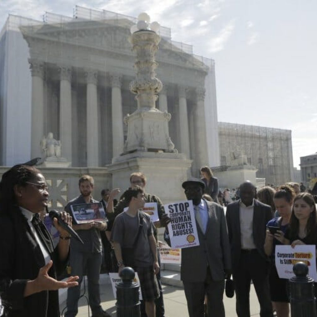 Esther Kiobel outside the US Supreme Court